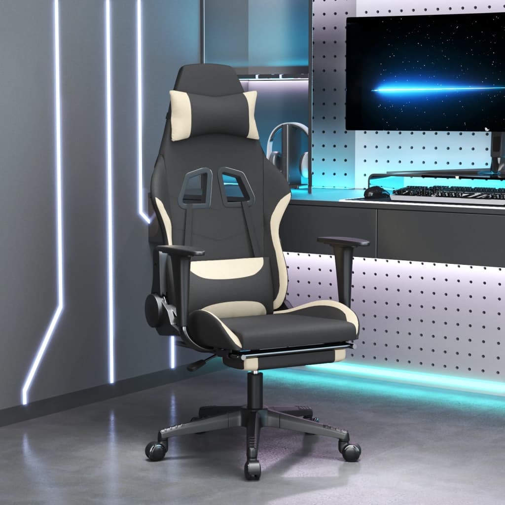 Gamestoel met voetensteun stof zwart en crème is nu te koop bij PeponiXL, paradijselijk wonen!