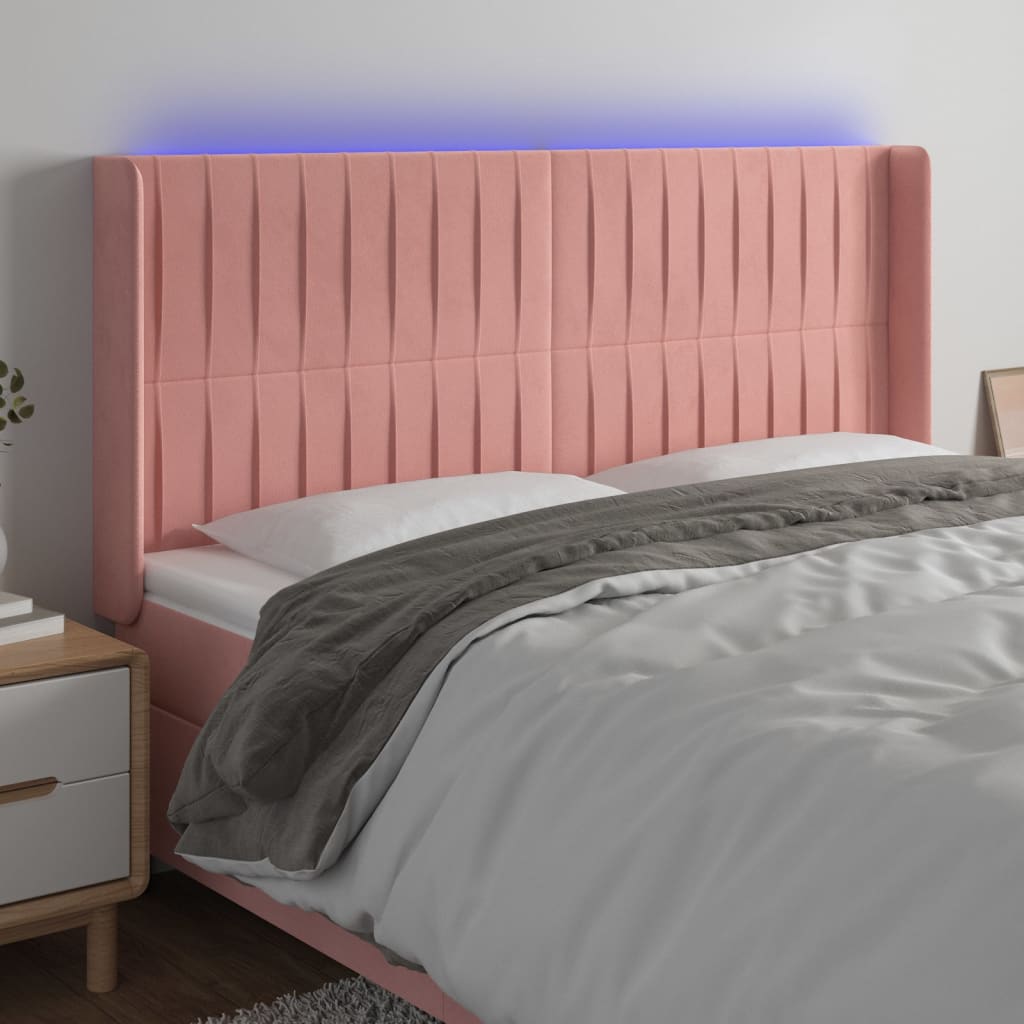 Hoofdbord LED 163x16x118/128 cm fluweel roze is nu te koop bij PeponiXL, paradijselijk wonen!