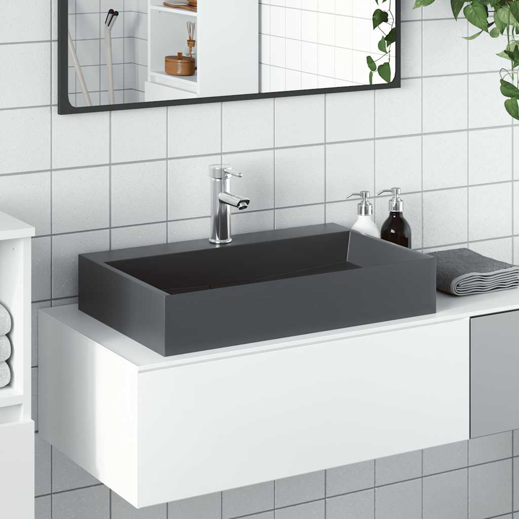 Wastafel 60x38x11 cm mineraal gegoten/marmer gegoten antraciet is nu te koop bij PeponiXL, paradijselijk wonen!