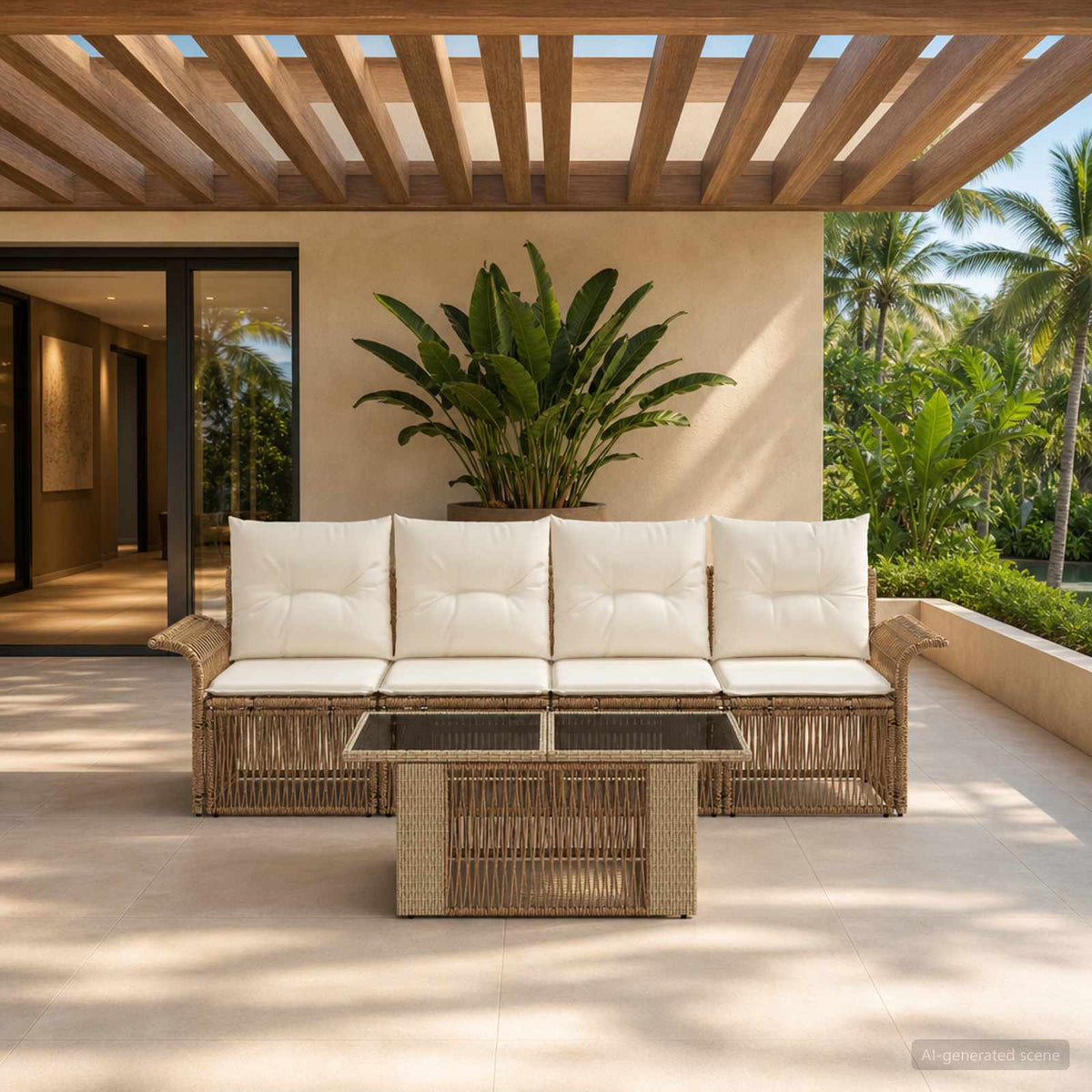 Tuinbankenset 5 st Beige en Crème Wit poly rattan is nu te koop bij PeponiXL, paradijselijk wonen!