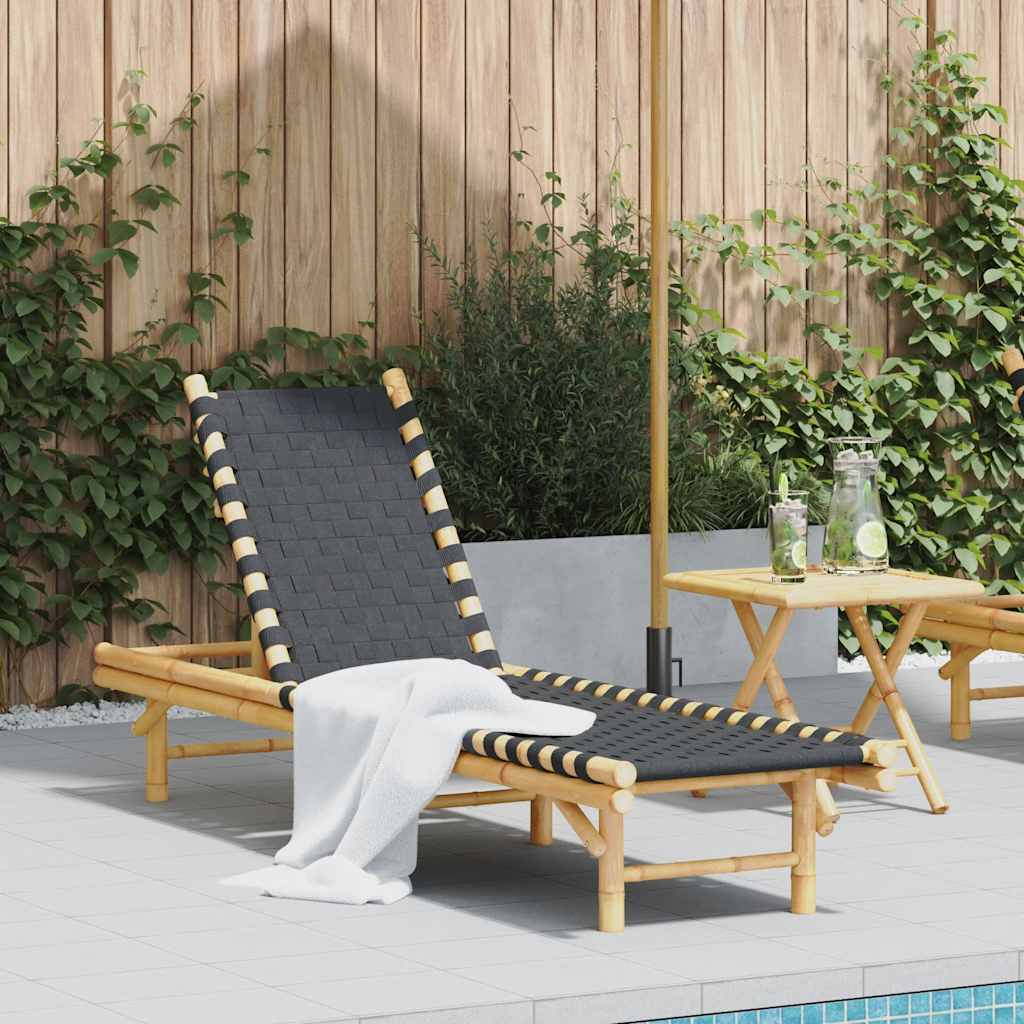 Ligstoel met zwart geweven band 55x200x30 cm bamboe is nu te koop bij PeponiXL, paradijselijk wonen!