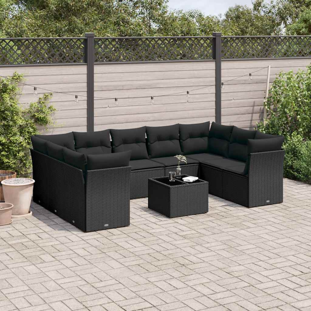 10-delige Loungeset met kussens poly rattan zwart is nu te koop bij PeponiXL, paradijselijk wonen!