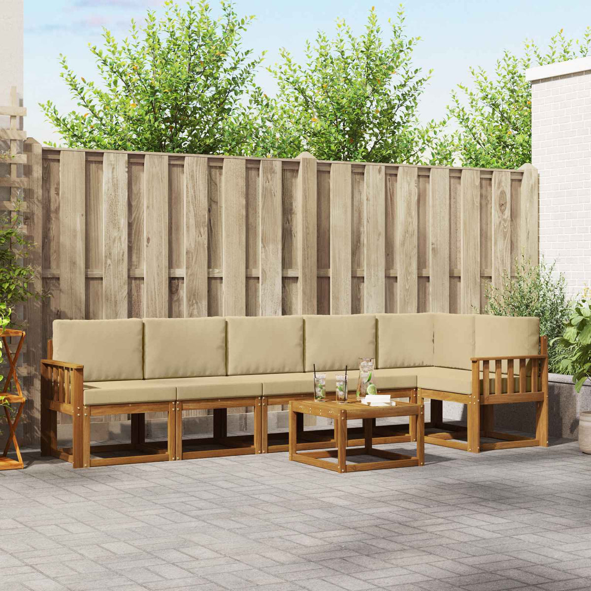 Buiten bankenset met kussen 7 pcs Natuurlijk en Beige is nu te koop bij PeponiXL, paradijselijk wonen!