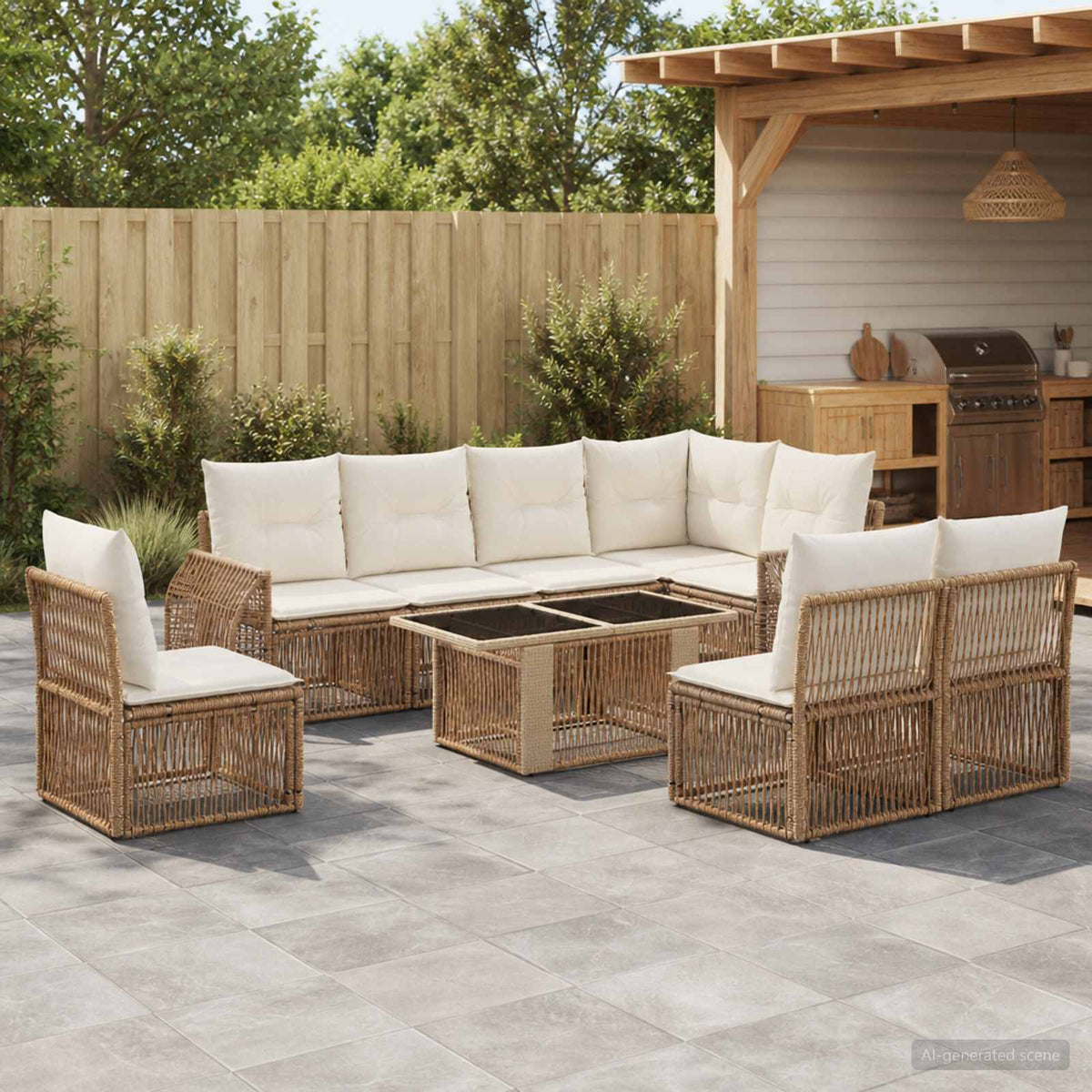 Tuinbankenset 9 st Beige en Crème Wit poly rattan is nu te koop bij PeponiXL, paradijselijk wonen!