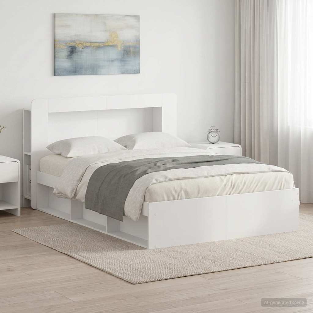 Bedframe met opslag Wit 160 x 200 cm Bewerkt hout is nu te koop bij PeponiXL, paradijselijk wonen!