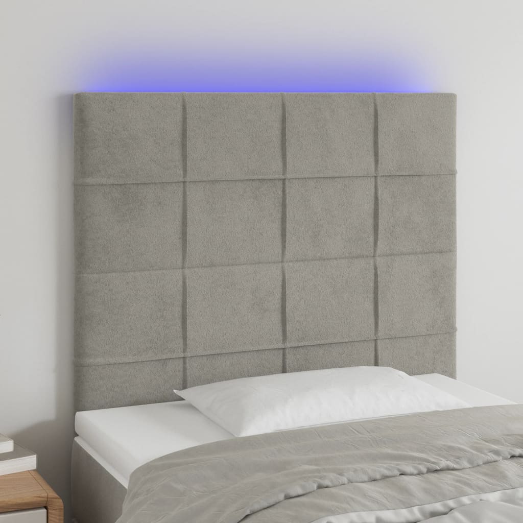 Hoofdbord LED 100x5x118/128 cm fluweel lichtgrijs is nu te koop bij PeponiXL, paradijselijk wonen!