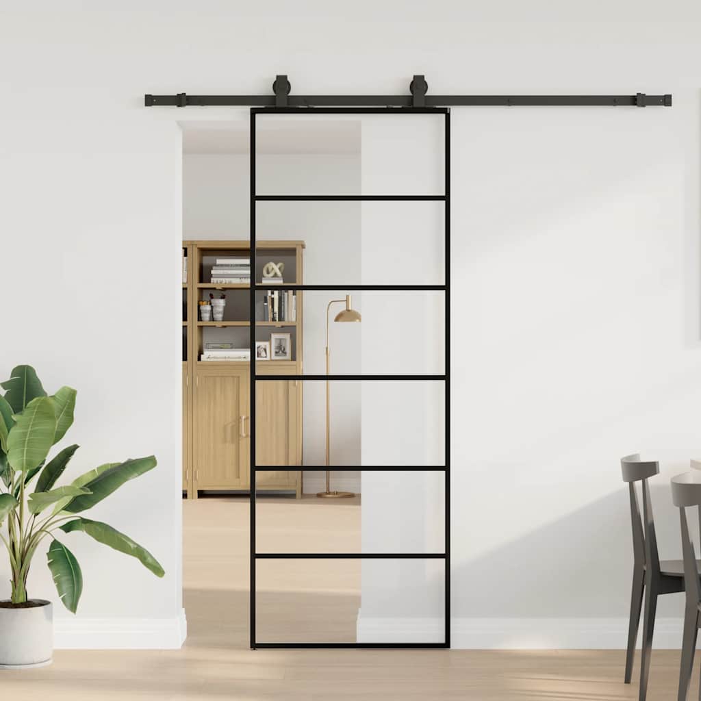 Schuifdeur met beslagset 76x205 cm ESG glas zwart is nu te koop bij PeponiXL, paradijselijk wonen!