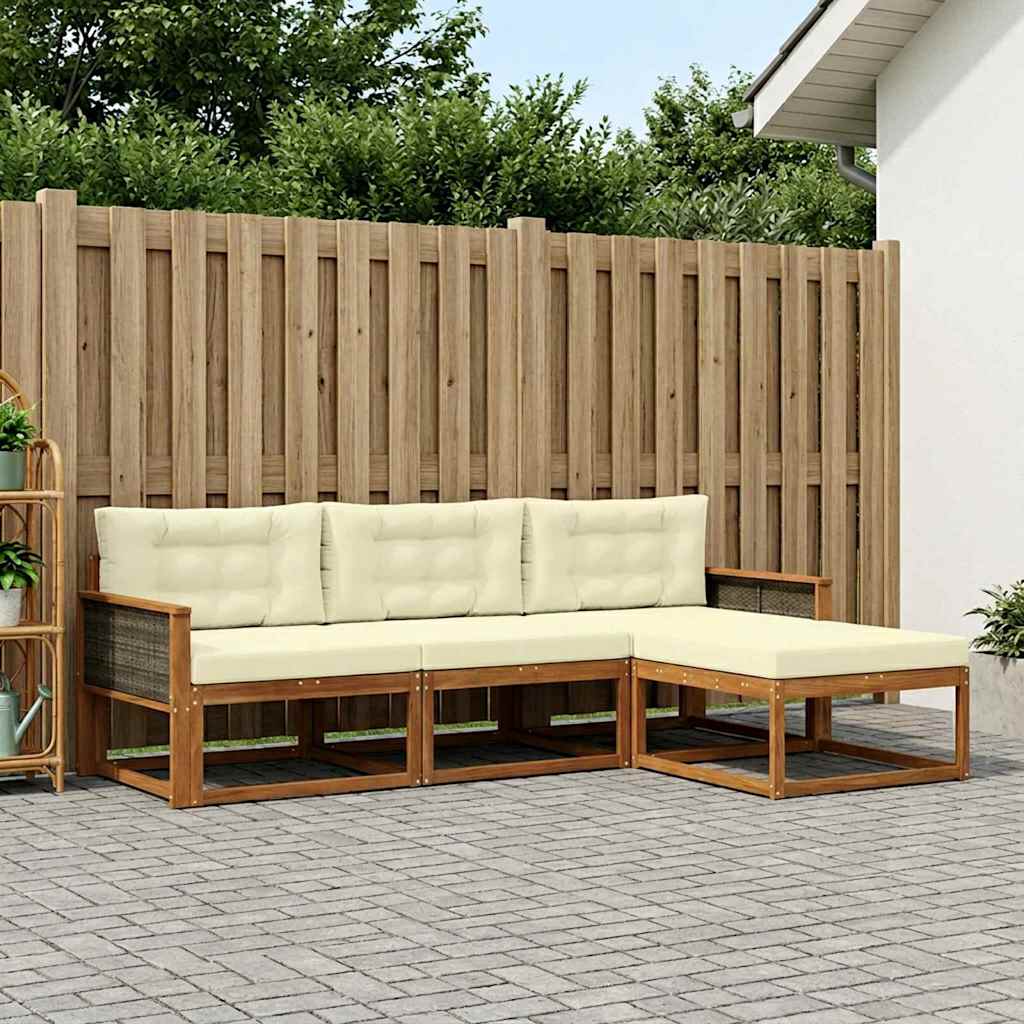 Buiten bankenset met kussen 4 pcs Natuurlijk en Crème is nu te koop bij PeponiXL, paradijselijk wonen!