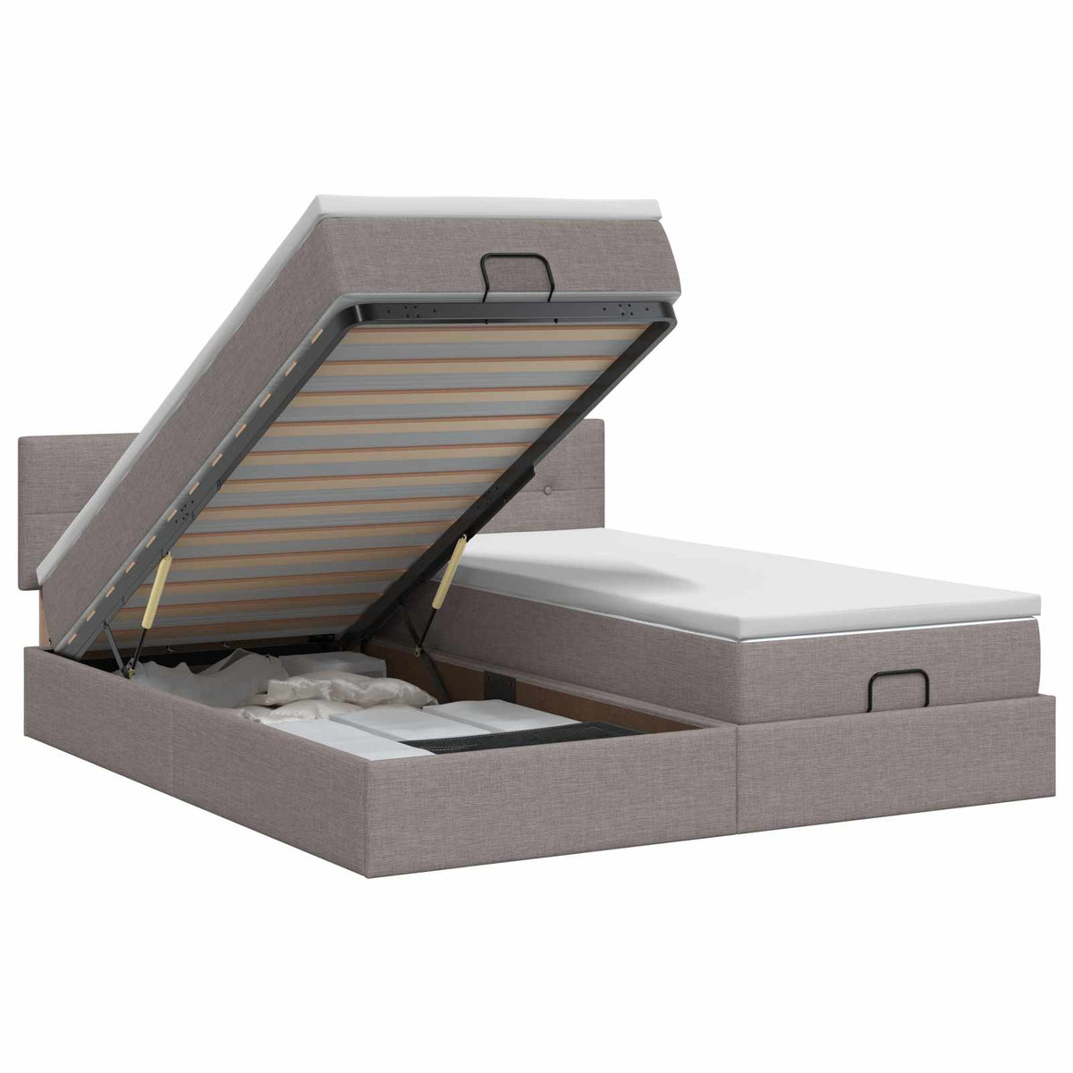 Ottoman bed met matras met hoofdeinde 2 st Taupe Stof is nu te koop bij PeponiXL, paradijselijk wonen!