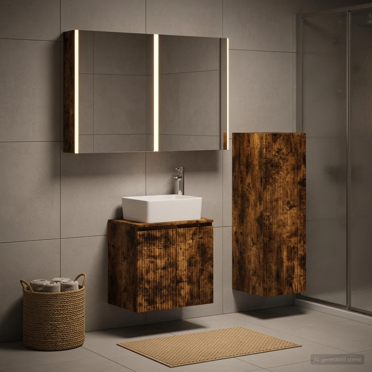 Badkamermeubelset 4 st Gerookt eiken Bewerkt hout en glas is nu te koop bij PeponiXL, paradijselijk wonen!