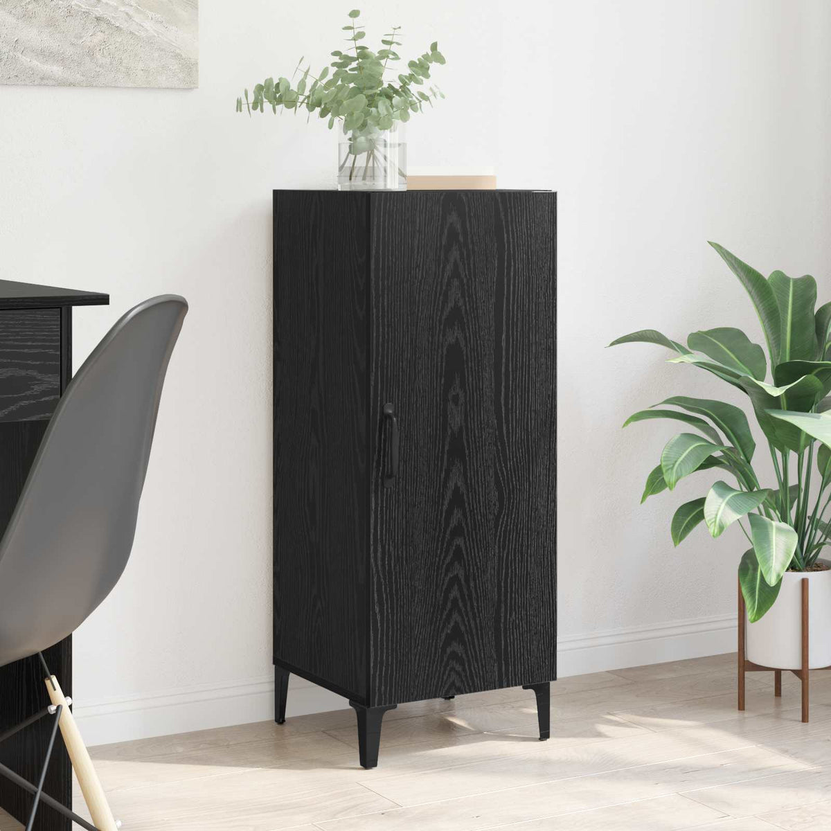 Dressoir Zwart Eiken 34,5 x 34 x 90 cm Bewerkt hout is nu te koop bij PeponiXL, paradijselijk wonen!