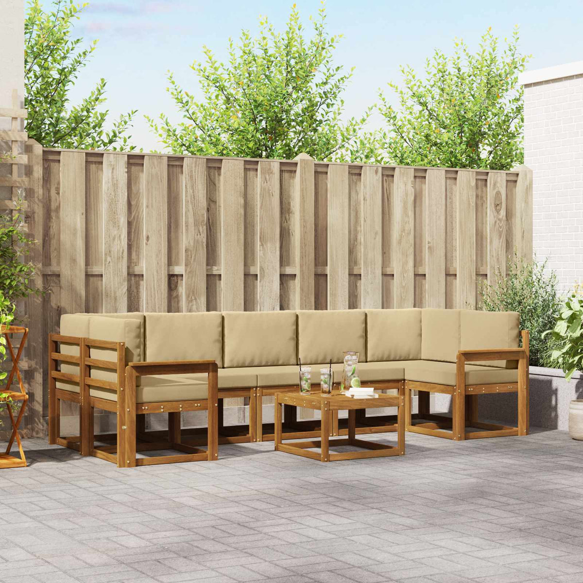 Buiten bankenset met kussen 8 pcs Natuurlijk en Beige is nu te koop bij PeponiXL, paradijselijk wonen!