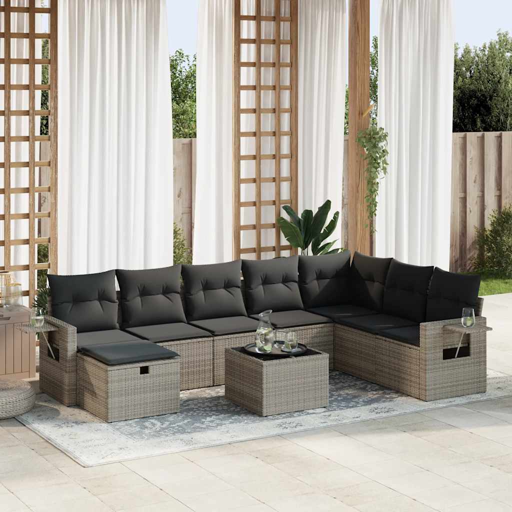 9-delige Loungeset met kussens poly rattan grijs is nu te koop bij PeponiXL, paradijselijk wonen!