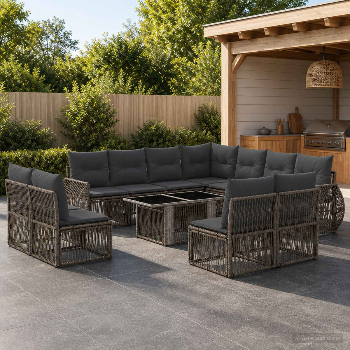Tuinbankenset 12 st Grijs en Donkergrijs poly rattan is nu te koop bij PeponiXL, paradijselijk wonen!