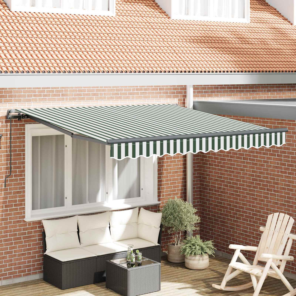 Inklapbaar Zonnescherm Groen en Wit 300 x 250 cm is nu te koop bij PeponiXL, paradijselijk wonen!