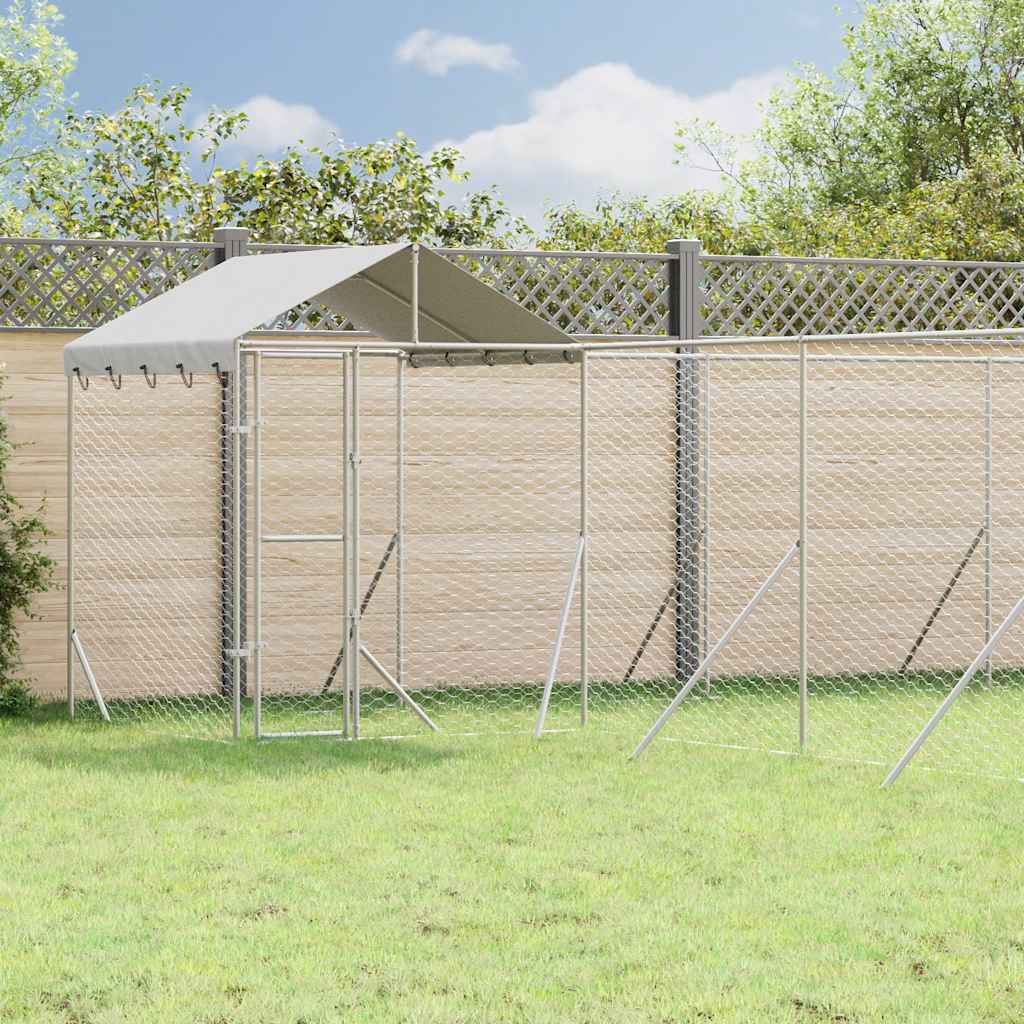 Hondenkennel met dak 10x8x2,5 m gegalvaniseerd staal zilver is nu te koop bij PeponiXL, paradijselijk wonen!