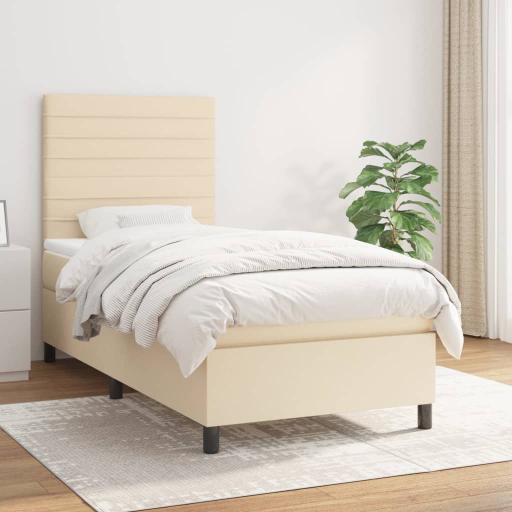 Boxspring met matras stof crèmekleurig 80x200 cm is nu te koop bij PeponiXL, paradijselijk wonen!