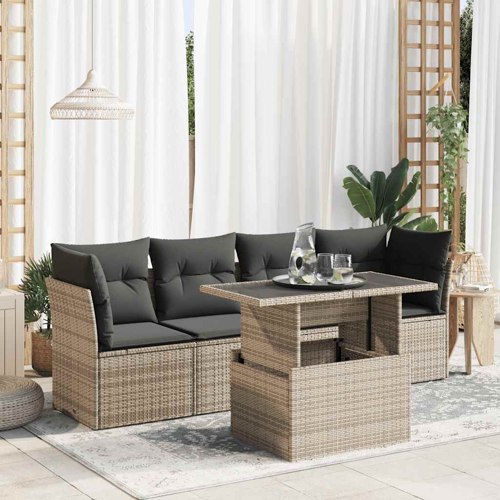 5-delige Loungeset met kussens poly rattan grijs is nu te koop bij PeponiXL, paradijselijk wonen!