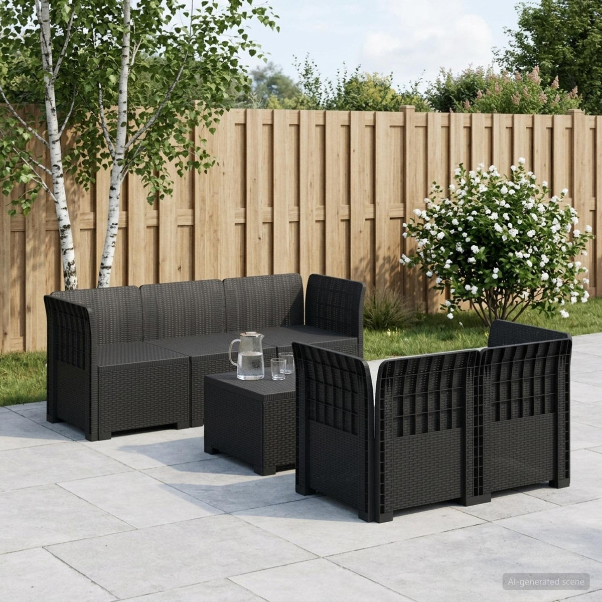 5-Zits Tuin Sofa Rattan Look PP Antraciet is nu te koop bij PeponiXL, paradijselijk wonen!
