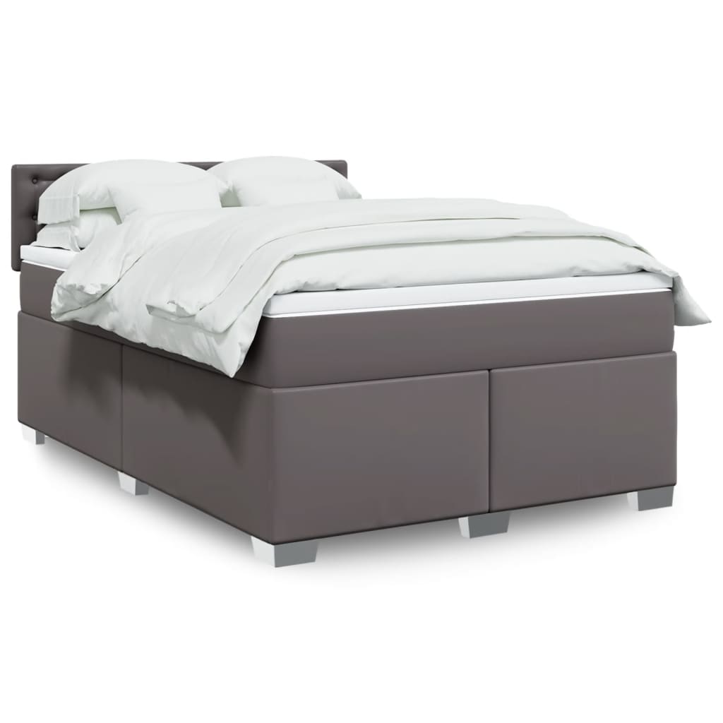 Boxspring met matras kunstleer grijs 140x200 cm is nu te koop bij PeponiXL, paradijselijk wonen!