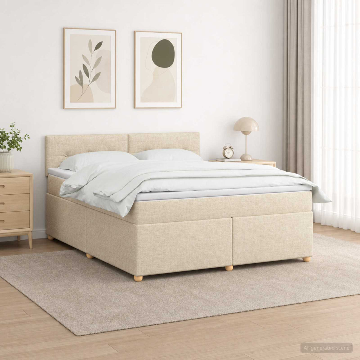 Boxspringbed met matras Crèmekleurig 140 x 200 cm Stof is nu te koop bij PeponiXL, paradijselijk wonen!