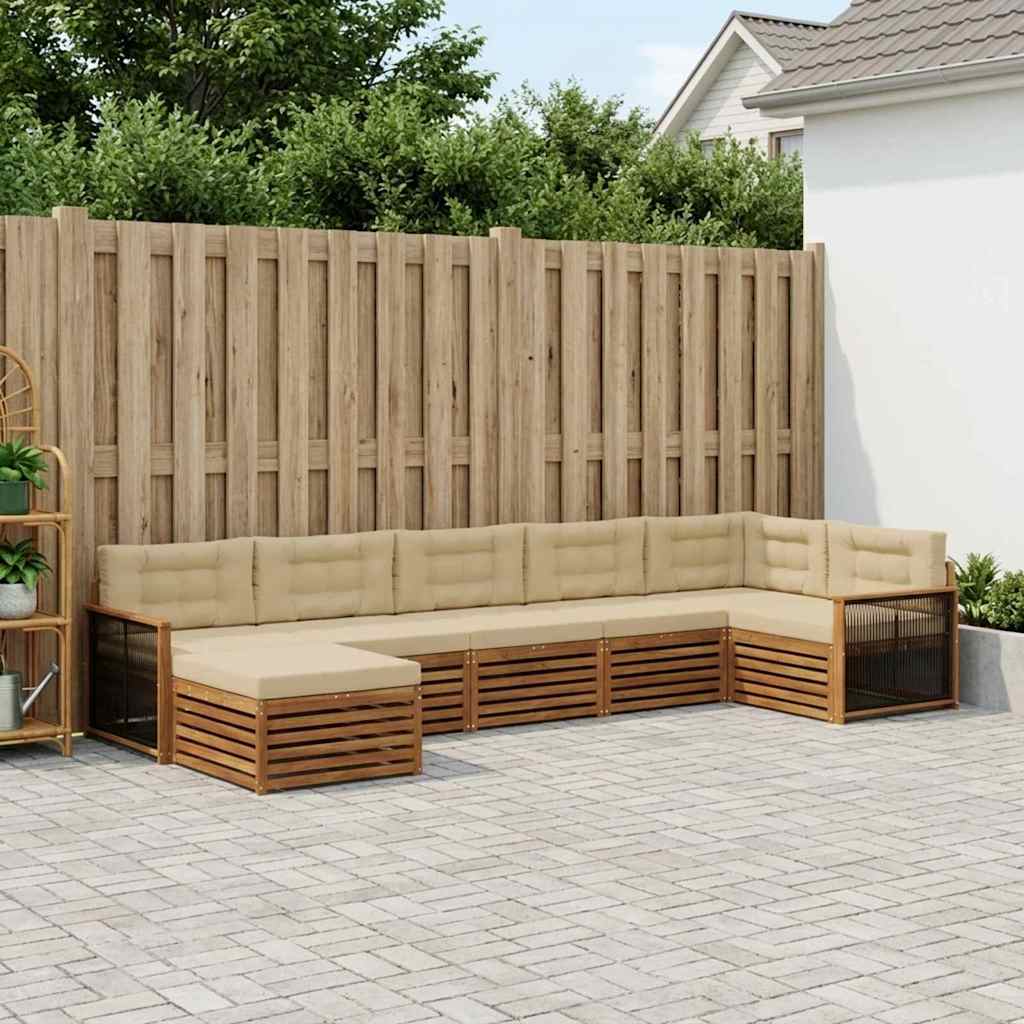 Buiten bankenset met kussen 7 pcs Natuurlijk en Beige is nu te koop bij PeponiXL, paradijselijk wonen!