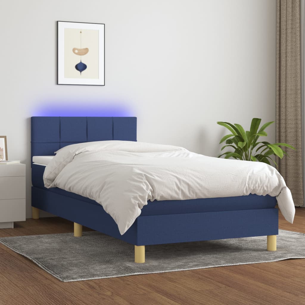 Boxspring met matras en LED stof blauw 90x200 cm is nu te koop bij PeponiXL, paradijselijk wonen!