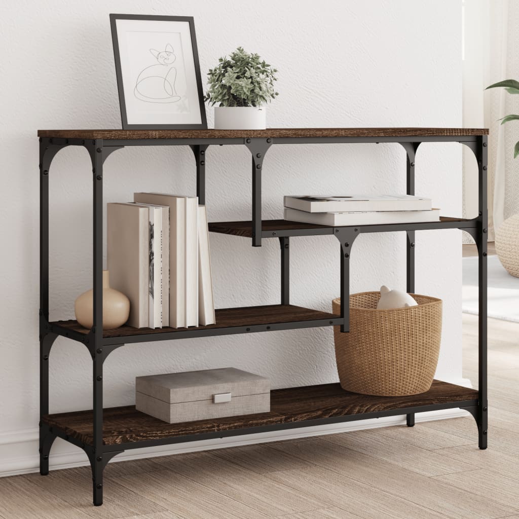 Wandtafel 100x30x75 cm bewerkt hout bruin eikenkleur is nu te koop bij PeponiXL, paradijselijk wonen!