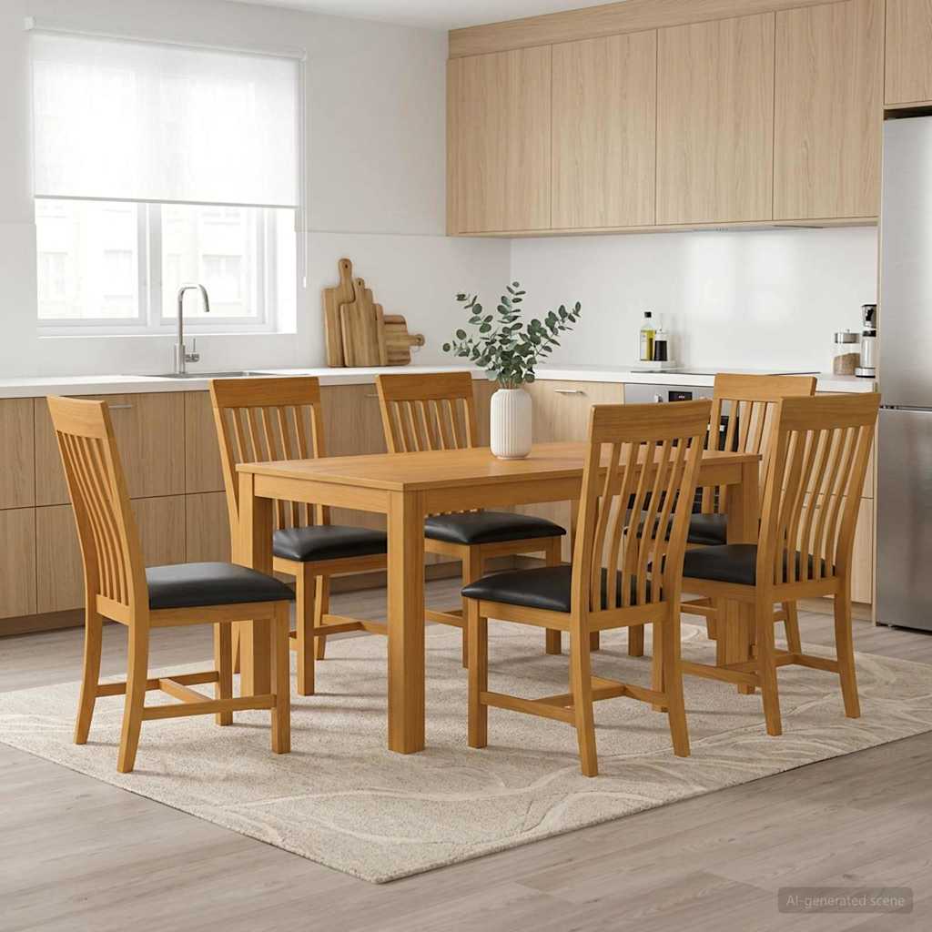 Eetkamerset 7 st Zwart Massief Eikenhout is nu te koop bij PeponiXL, paradijselijk wonen!