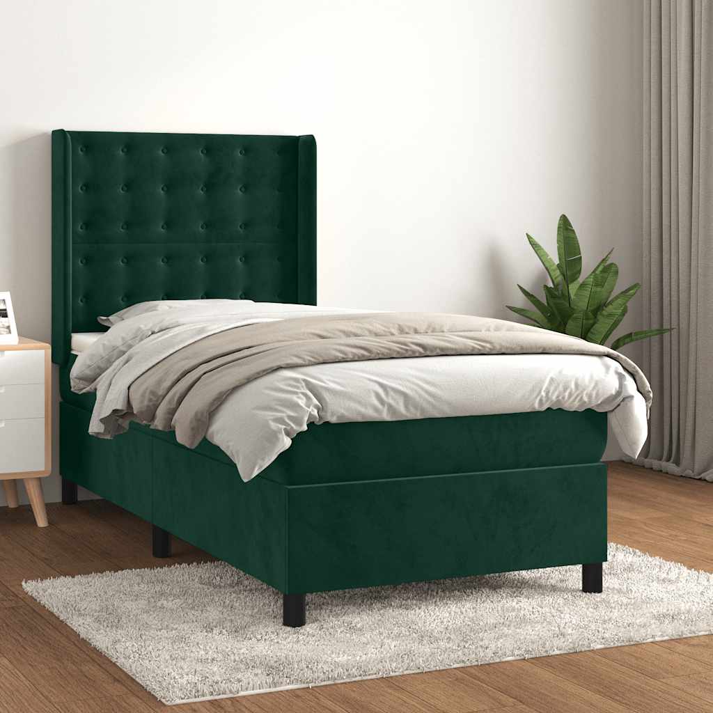 Boxspring met matras fluweel donkergroen 80x200 cm is nu te koop bij PeponiXL, paradijselijk wonen!