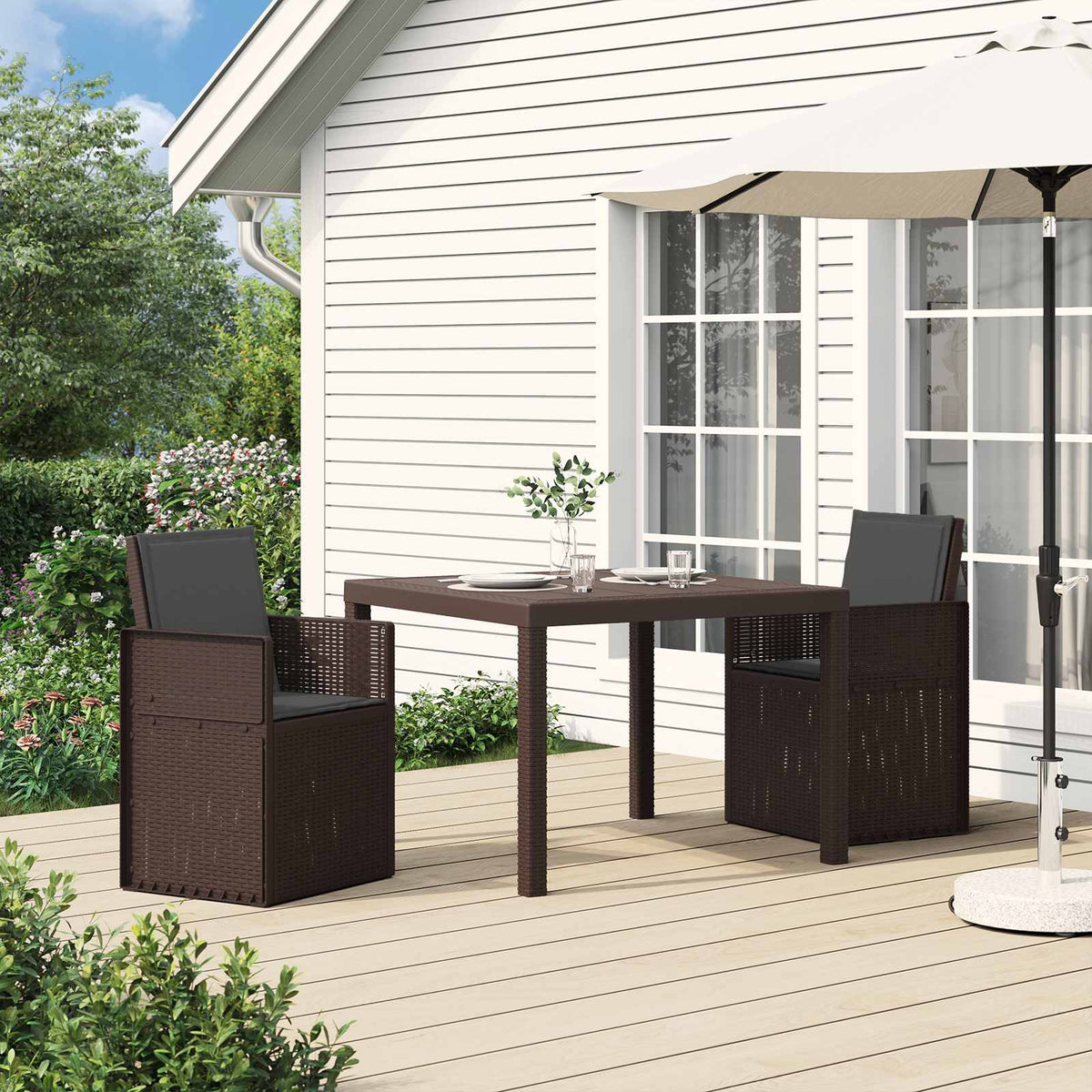 Tuin eettafelset met kussen 3 pcs Bruin en antracietkleurig PP is nu te koop bij PeponiXL, paradijselijk wonen!