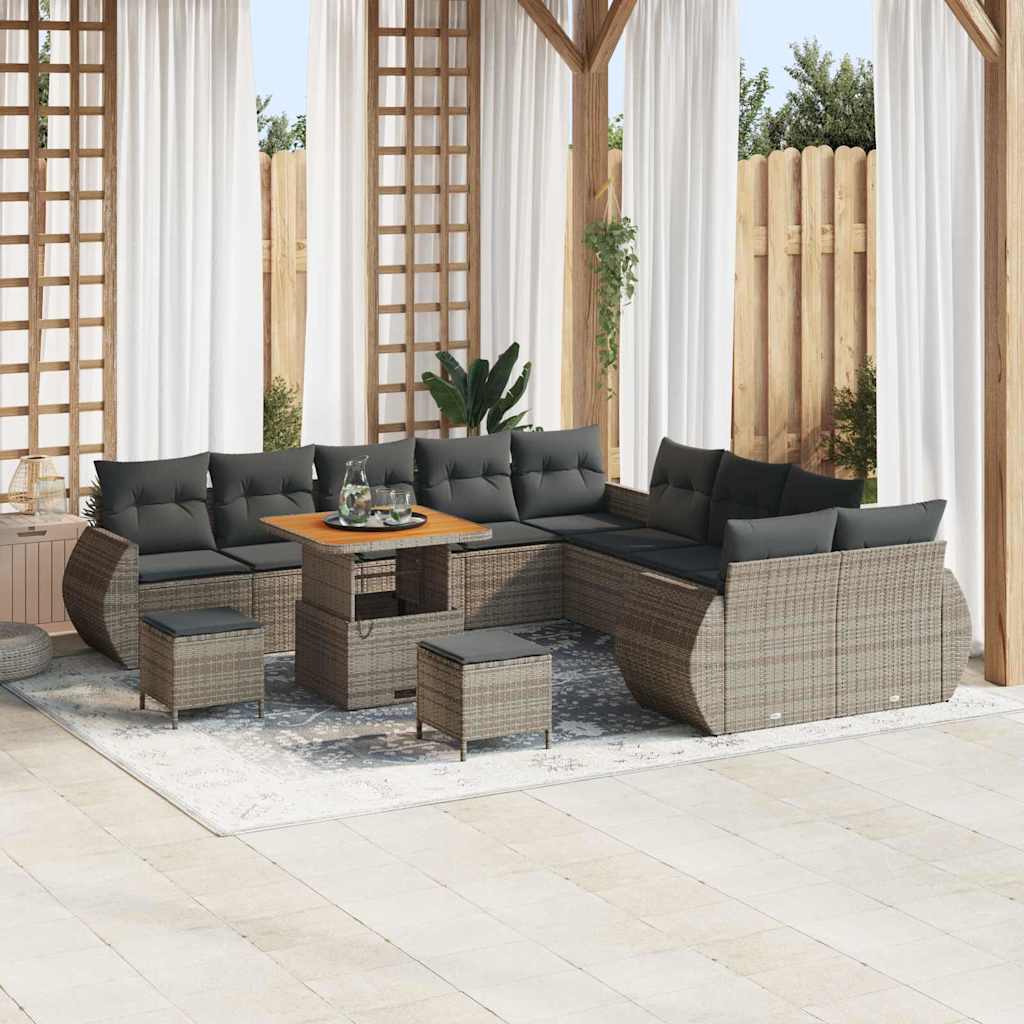 Tuin Sofa Set 13 pcs Grijs Poly rattan en gepoedercoat staal is nu te koop bij PeponiXL, paradijselijk wonen!