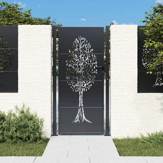Poort 100x175 cm met boomontwerp staal antracietkleurig is nu te koop bij PeponiXL, paradijselijk wonen!