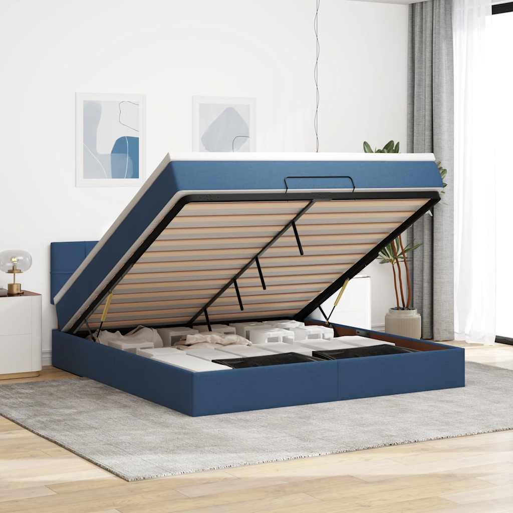 Ottoman bed met matras en LED's 160x200cm stof blauw is nu te koop bij PeponiXL, paradijselijk wonen!