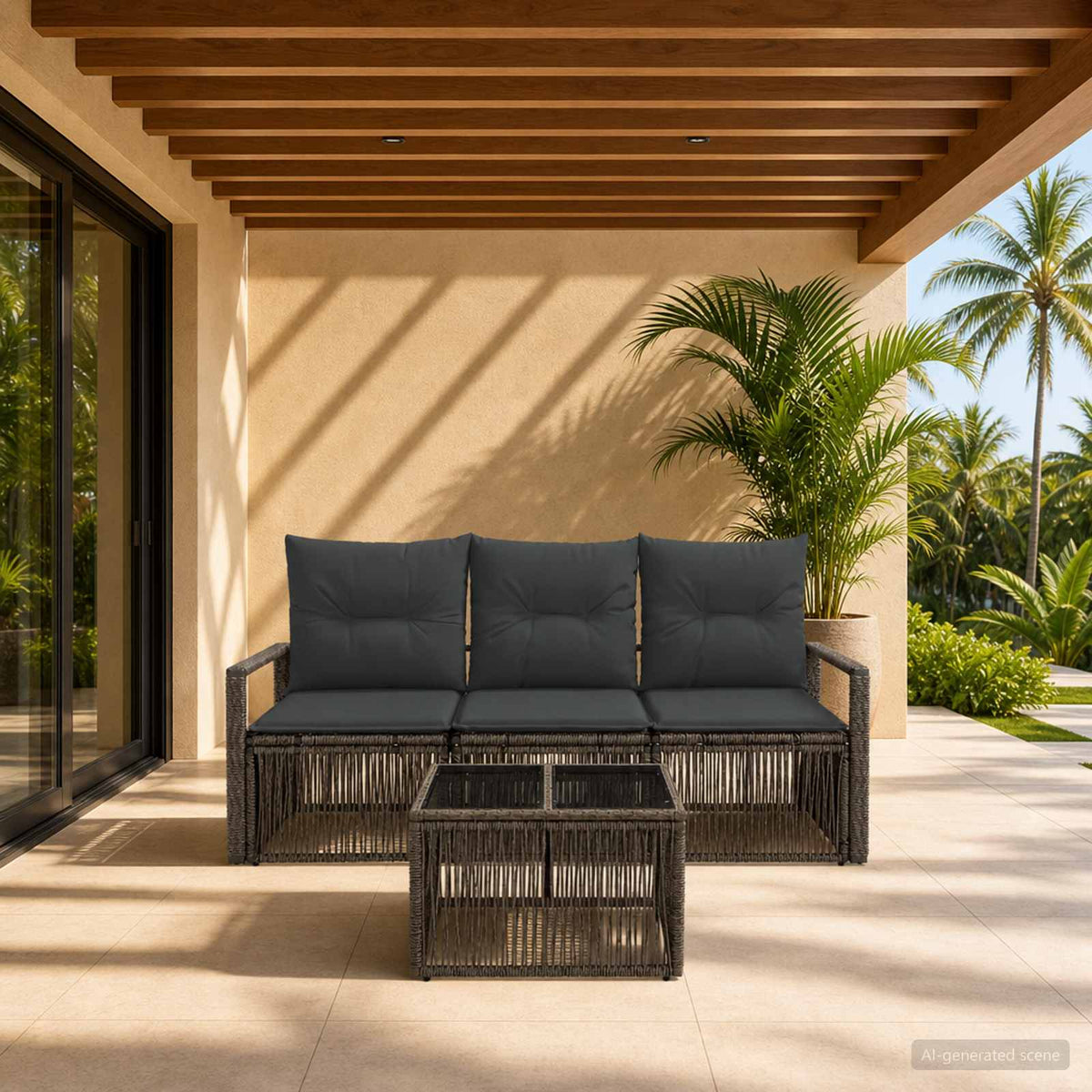 Tuinbankenset 4 pcs Grijs poly rattan is nu te koop bij PeponiXL, paradijselijk wonen!