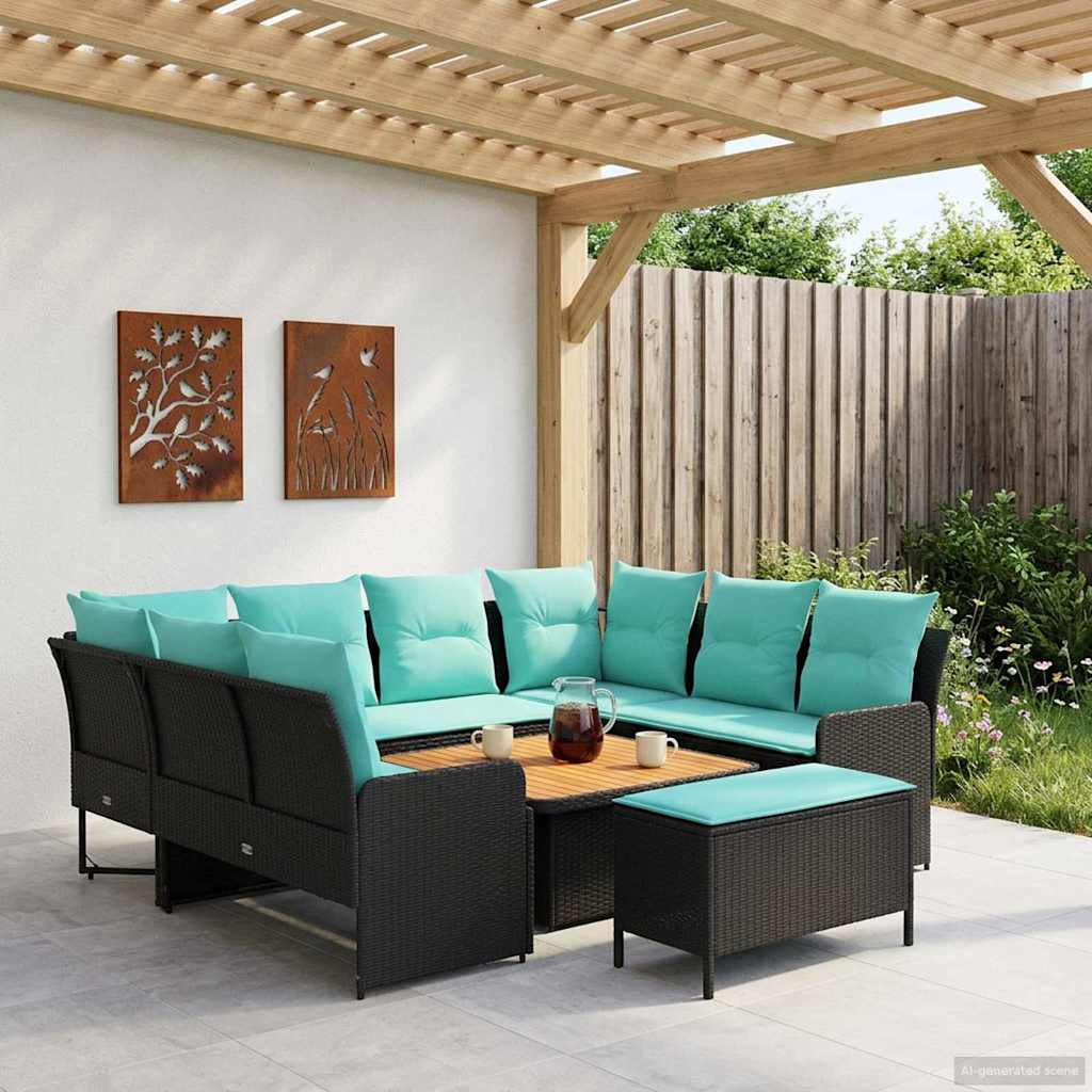 Meubelsets met kussen 7 pcs Zwart en Turquoise PE Rattan is nu te koop bij PeponiXL, paradijselijk wonen!