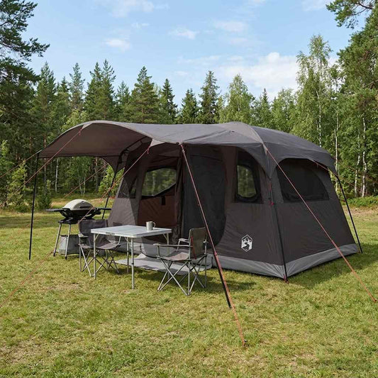 Tunneltent Bruin Grijs 366 x 244 x 198 cm Polyester en staal is nu te koop bij PeponiXL, paradijselijk wonen!