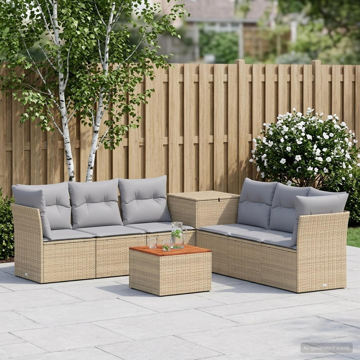 Bankstel 8 st Beige en Licht Grijs Poly Rattan en Staal is nu te koop bij PeponiXL, paradijselijk wonen!