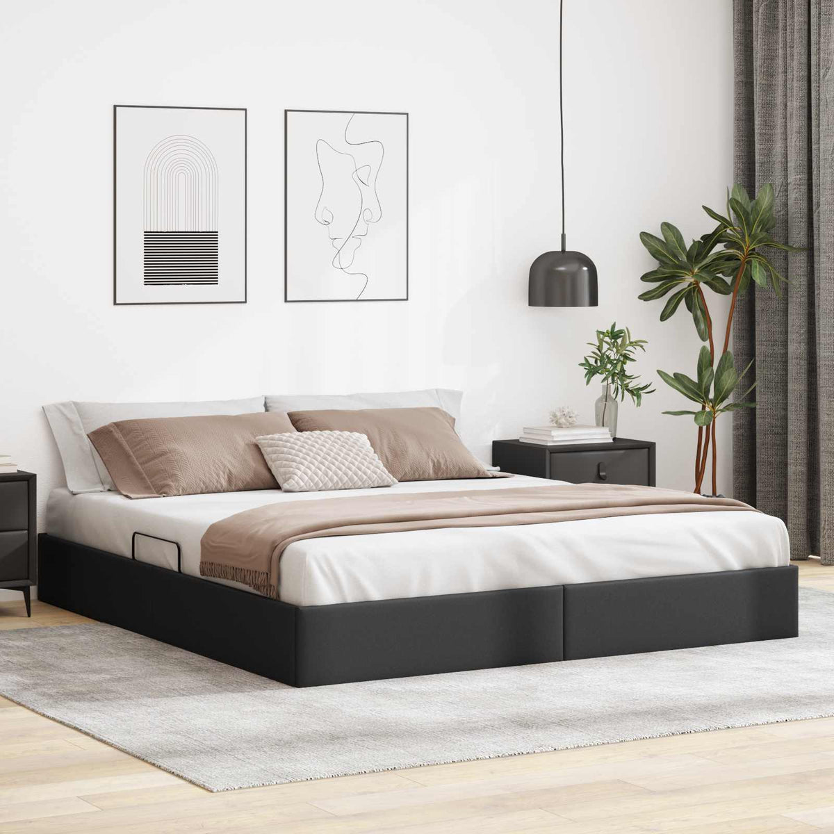 Ottoman Bedframe met opslag Zwart 180 x 200 cm Nep Leer is nu te koop bij PeponiXL, paradijselijk wonen!