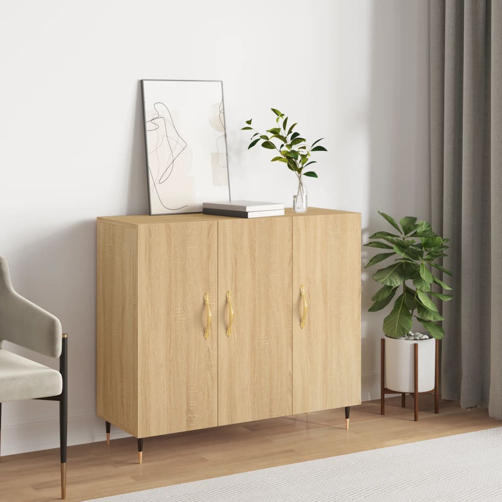 Dressoir 90x34x80 cm bewerkt hout sonoma eikenkleurig is nu te koop bij PeponiXL, paradijselijk wonen!