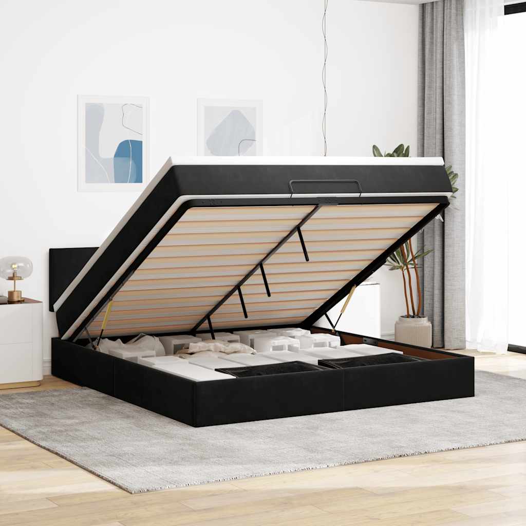 Ottoman bed met matras 180x200cm fluweel zwart is nu te koop bij PeponiXL, paradijselijk wonen!
