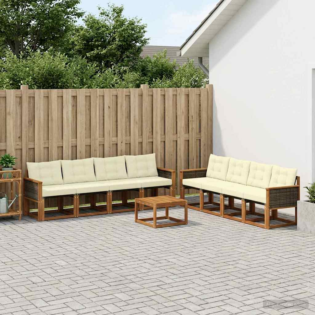 Buiten bankenset met kussen 9 pcs Natuurlijk en Crème is nu te koop bij PeponiXL, paradijselijk wonen!