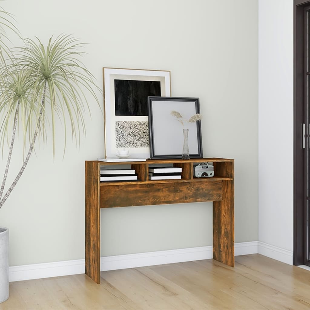 Wandtafel 105x30x80 cm bewerkt hout gerookt eikenkleurig is nu te koop bij PeponiXL, paradijselijk wonen!