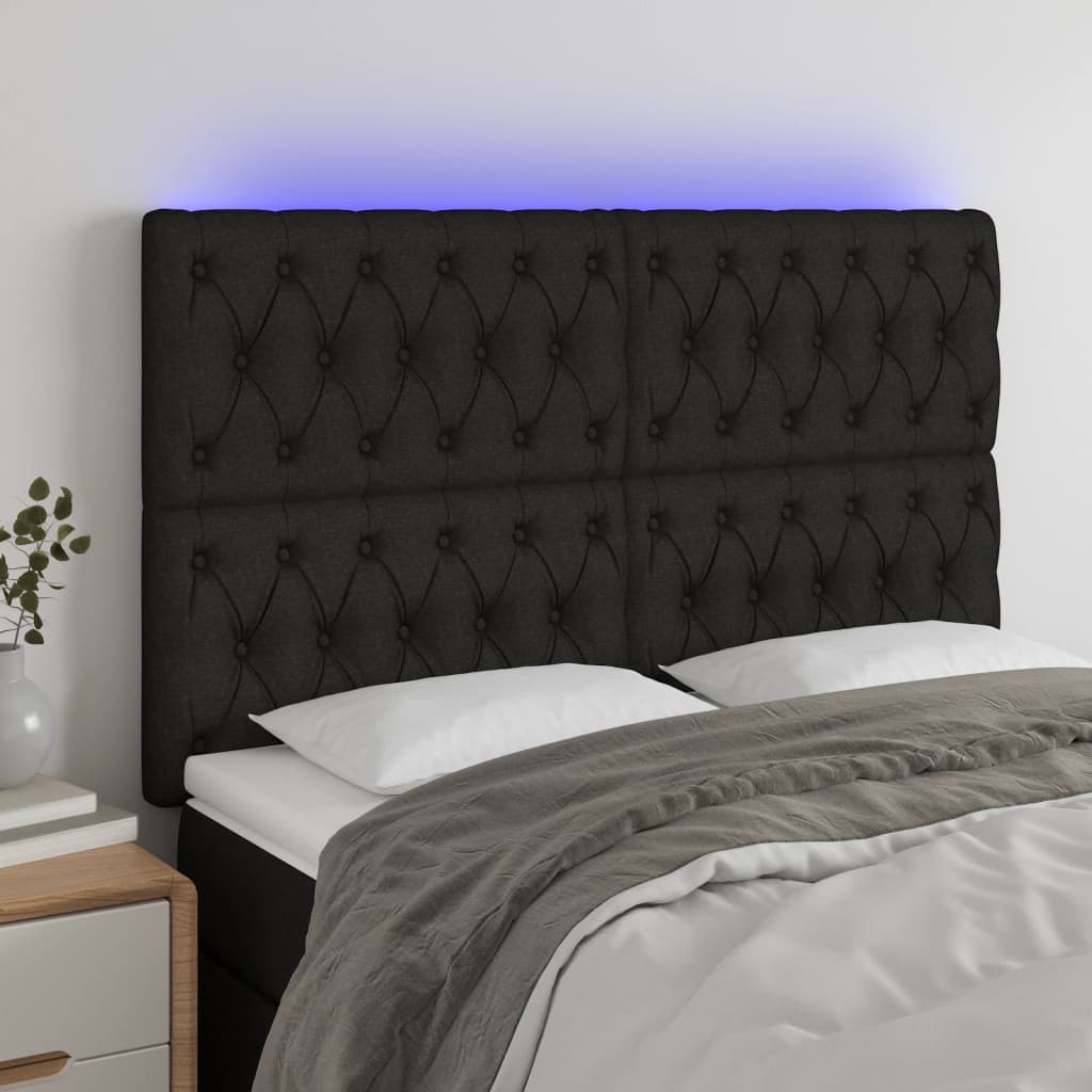 Hoofdbord LED 144x7x118/128 cm stof zwart is nu te koop bij PeponiXL, paradijselijk wonen!