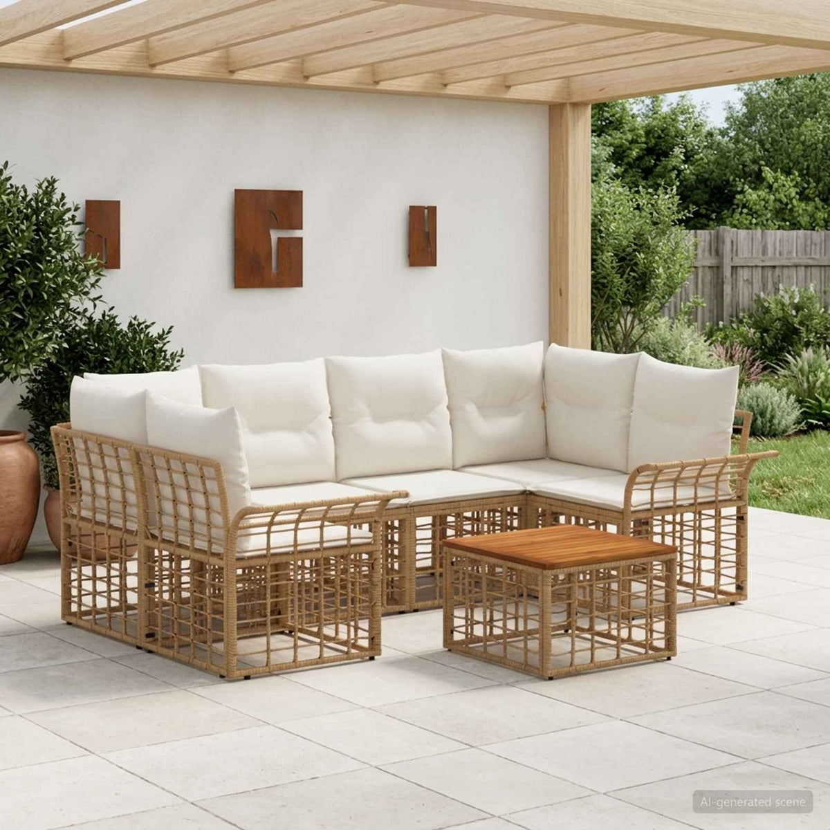 Buiten bankenset 7 st Natuurlijk en Crème Wit poly rattan is nu te koop bij PeponiXL, paradijselijk wonen!