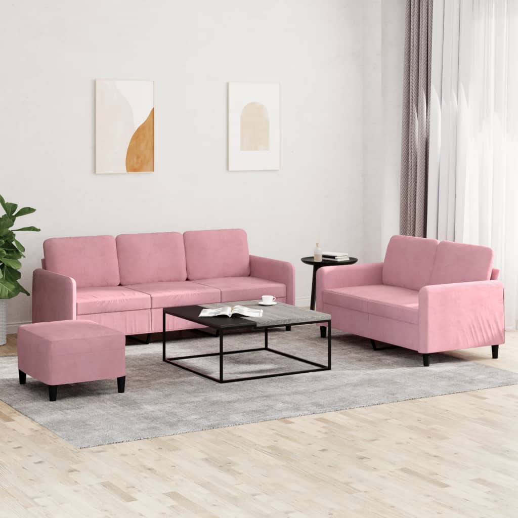 3-delige Loungeset fluweel roze is nu te koop bij PeponiXL, paradijselijk wonen!