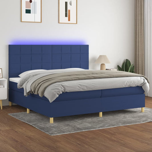 Boxspring met matras en LED stof blauw 200x200 cm is nu te koop bij PeponiXL, paradijselijk wonen!