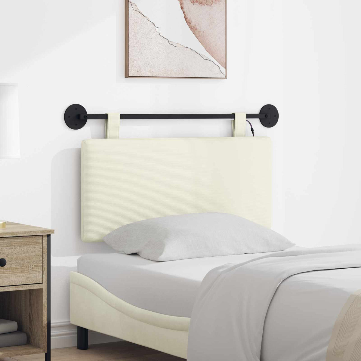 Hangend hoofdbord Met LED-verlichting Crèmekleurig Katoen Stof is nu te koop bij PeponiXL, paradijselijk wonen!