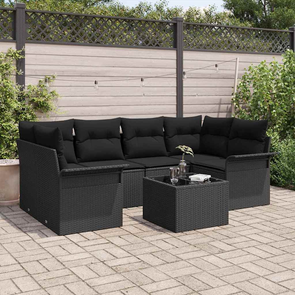 Tuin Sofa Set 7 pcs Zwart Poly riet is nu te koop bij PeponiXL, paradijselijk wonen!
