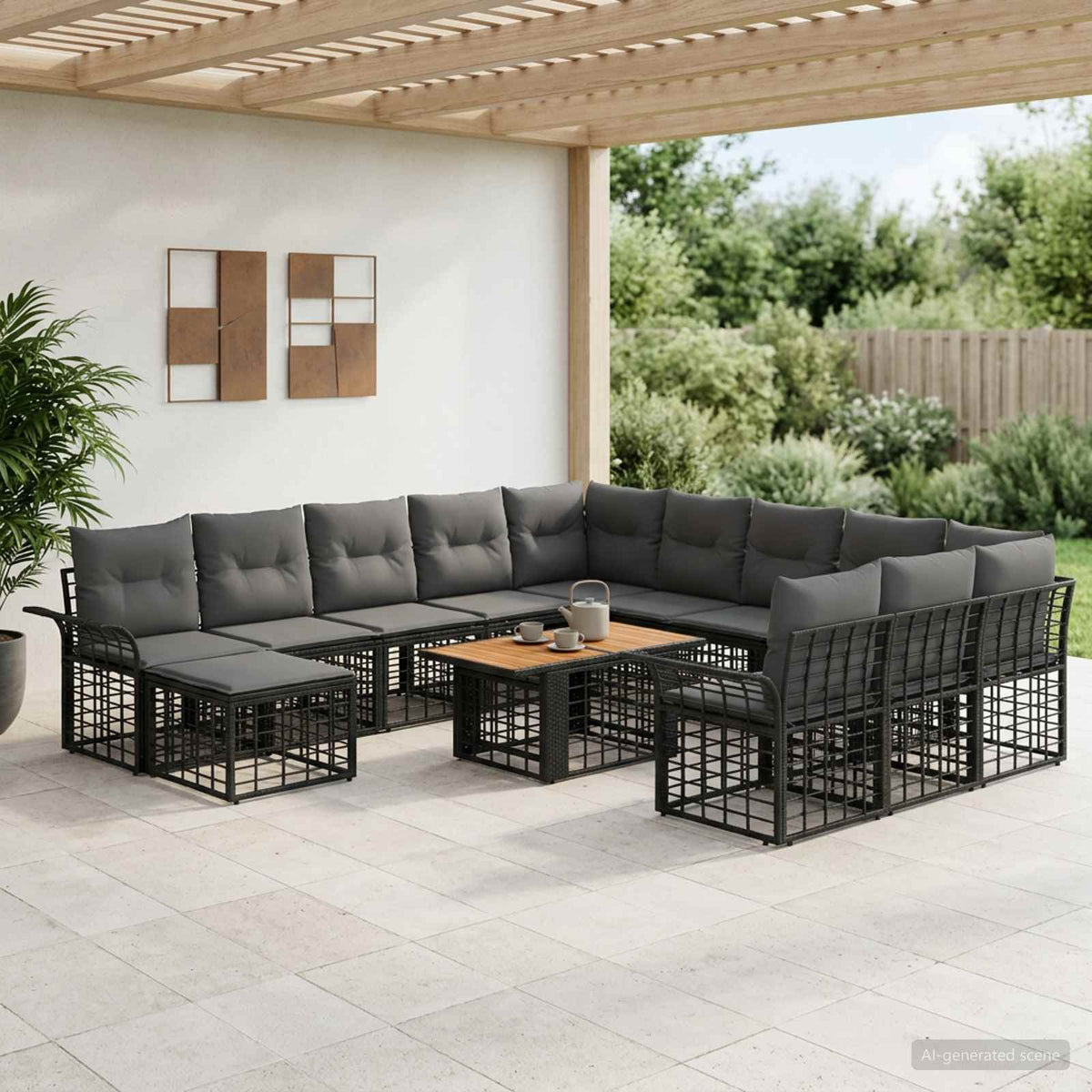 Tuinbankenset 13 st Zwart en Donkergrijs poly rattan is nu te koop bij PeponiXL, paradijselijk wonen!